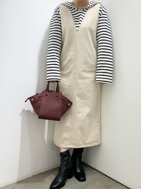 「マリン」｜「アイテム（ジャンパースカート）」を使った、Hitomさん（レディース・158cm）の冬コーディネート