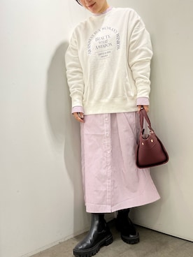 「スエット」｜「アイテム（シャツワンピース）」を使った、Hitomさん（レディース・158cm）の冬コーディネート