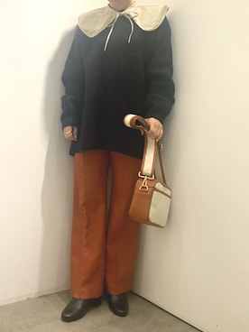 「ロングニット」｜「アイテム（パンツ）」を使った、Hitomさん（レディース・158cm）の冬コーディネート