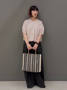 「KBF（ケイビーエフ）のバックZIPバルーンブラウス（シャツ/ブラウス、ピンク系）」を使った、まこぴさん（レディース・161cm）の夏コーディネート