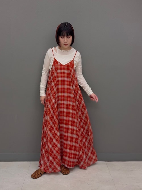 チェックプリーツキャミワンピース