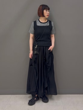 「KBF（ケイビーエフ）の2WAYニットタンクトップ（タンクトップ、ブラック系）」を使った、まこぴさん（レディース・161cm）の夏コーディネート
