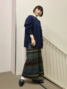 「Aラインスカート」｜「アイテム（ローファー）」を使った、まこぴさん（レディース・162cm）の冬コーディネート