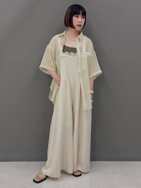 「KBF（ケイビーエフ）のセンターラインダブルストラップサンダル（サンダル、ベージュ系）」を使った、まこぴさん（レディース・161cm）の夏コーディネート