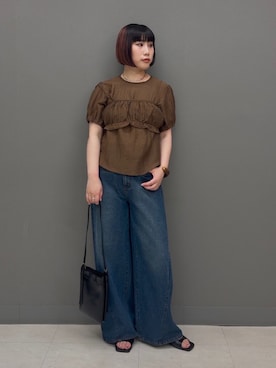 「KBF（ケイビーエフ）のブラトップビスチェSETブラウス（シャツ/ブラウス、ブラウン系）」を使った、まこぴさん（レディース・161cm）の夏コーディネート