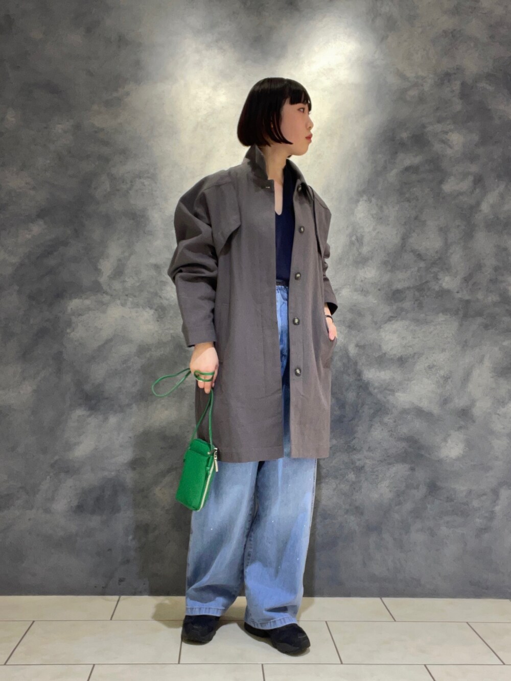 「KBFの3WAYミドルコート（その他アウター、グレー系）」を使った、まこぴさん（レディース・161cm）の冬コーディネートの1枚目の写真