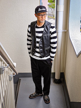 「アイテム（ベスト）」を使った、KOHEI さん（メンズ・180cm）の秋コーディネート