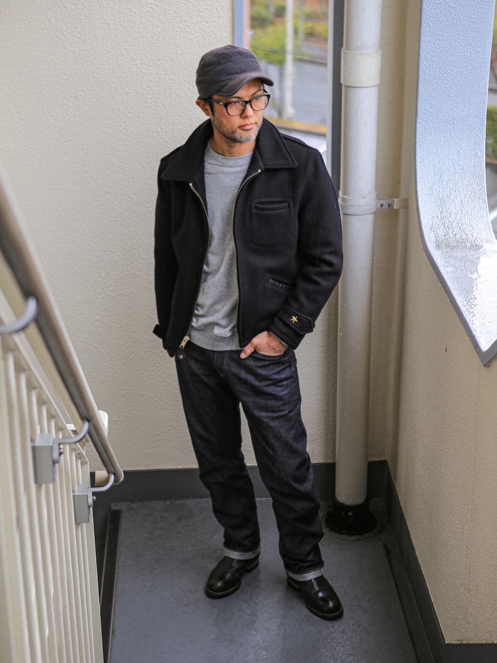 Schott 黒 ウールジャケット MADE IN USA製 SCHOTT ウール襟付きシングルライダース