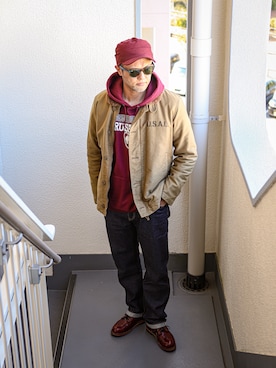 「JERZEES（ジャージーズ）のアイテム」を使った、KOHEI さん（メンズ・180cm）の冬コーディネート