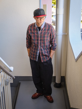 「アイテム（ブーツ、レッド系）」を使った、KOHEI さん（メンズ・180cm）の秋コーディネート