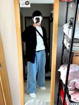 「GU（ジーユー）のアイテム（デニムパンツ、ブルー系）」を使った、kosei535489さん（メンズ・178cm）の春コーディネート