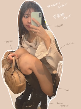 「GRL」｜「アイテム（ハンドバッグ）」を使った、KINOAさん（レディース・158cm）の冬コーディネート