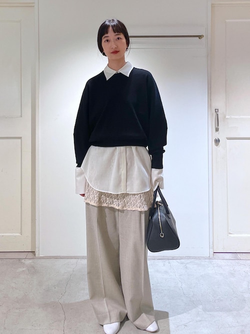 SALON adam et rope' - SALON adam et ropé クロップドクルーネックニットプルオーバー セール】クロップドクルーネックニットプルオーバー