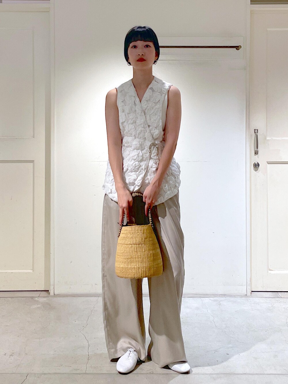 ADAM ET ROPE FEMME ホワイトジレ SALON adam et rope' ベスト ジレ フラワーフリルジレ
