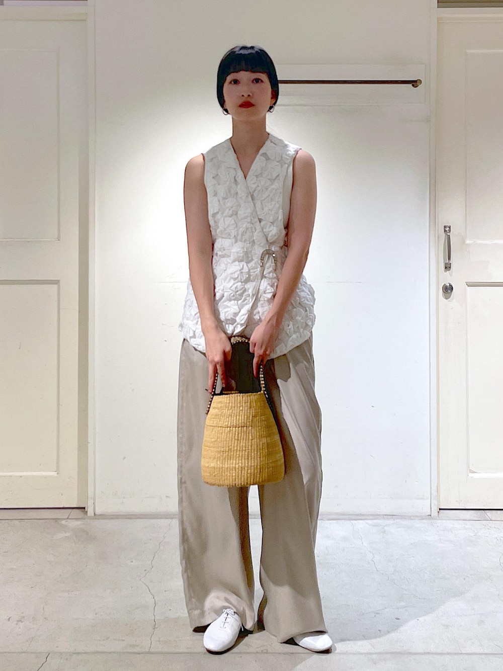 ADAM ET ROPE FEMME ホワイトジレ ADAM ET ROPE' ベスト ジレ リネンMIXショートジレ レディース