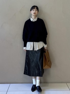 「SALON adam et rope'（サロン アダム エ ロペ）の【J'aDoRe・一部店舗限定】【ZANCHETTI（ザンケッティ）】LA BUSTA（ショルダーバッグ、イエロー系）」を使った、fukaさん（レディース・165cm）の秋コーディネート