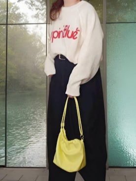 「JUNOAH（ジュノア）のロゴ刺繍ニットトップス（ニット/セーター、ホワイト系）」を使った、shominnohoshiさん（レディース・146cm）の春コーディネート