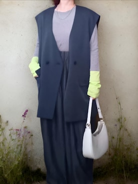 「forksy.（フォルクシー）の【forksy.】ツイルストライプカーブパンツ（スラックス、グレー系）」を使った、shominnohoshiさん（レディース・146cm）の春コーディネート