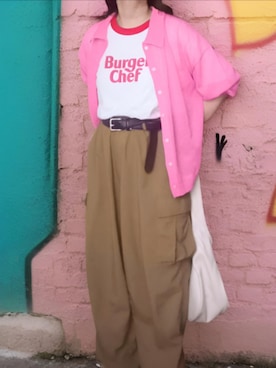 「B.C STOCK（ベーセーストック）の【Simplicite】ニットカーディガン（カーディガン/ボレロ、ピンク系）」を使った、shominnohoshiさん（レディース・146cm）の春コーディネート