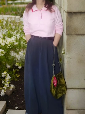 「miette（ミエット）の長袖ポロシャツ（ポロシャツ、ピンク系）」を使った、shominnohoshiさん（レディース・146cm）の春コーディネート