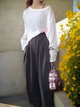 「Re:EDIT（リエディ）のシアーカットソートップス（Tシャツ/カットソー、ホワイト系）」を使った、shominnohoshi一旦離れますさん（レディース・146cm）の夏コーディネート