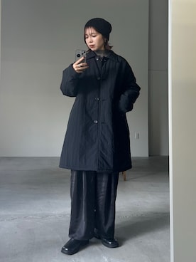 「サテンパンツ」｜「アイテム（ダウンジャケット/コート）」を使った、YUAさん（レディース・162cm）の秋コーディネート