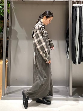 「niko and...（ニコアンド）のギャザーローファー（ローファー、ブラック系）」を使った、hanaさん（レディース・160cm）の秋コーディネート