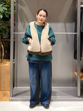 「niko and...（ニコアンド）の[MODE NORM CORE] デニムパッチワークパンツ（デニムパンツ、グレー系）」を使った、hanaさん（レディース・160cm）の秋コーディネート