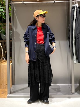「niko and...（ニコアンド）のアイテム（キャップ）」を使った、hanaさん（レディース・160cm）の秋コーディネート