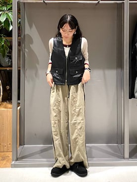 「niko and...（ニコアンド）のヘンリーネックレイヤードＴシャツ（Tシャツ/カットソー、ホワイト系）」を使った、hanaさん（レディース・160cm）の秋コーディネート