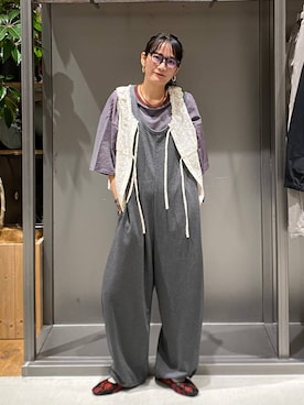 「niko and...（ニコアンド）のコットンレースリボンブラウス（シャツ/ブラウス、ベージュ系）」を使った、hanaさん（レディース・160cm）の夏コーディネート
