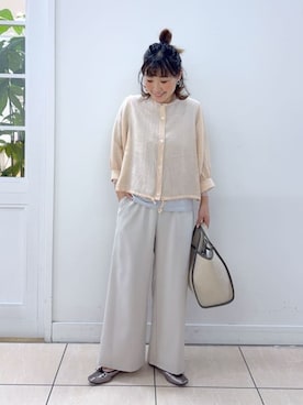 「Dessin（デッサン）の【洗える】シアードロストブラウス（シャツ/ブラウス、ピンク系）」を使った、Osawaさん（レディース）の春コーディネート
