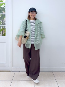 「Dessin（デッサン）の麻調キャップ（キャップ、ブラック系）」を使った、Osawaさん（レディース）の夏コーディネート