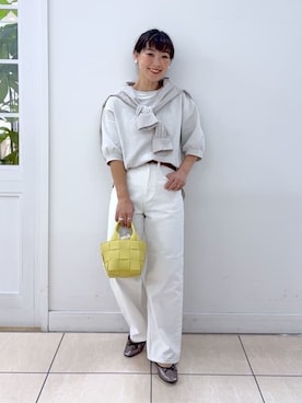 「Dessin（デッサン）の【洗える】高密度ベーシックシャツ（シャツ/ブラウス、ベージュ系）」を使った、Osawaさん（レディース）の春コーディネート
