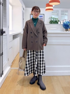 「アイテム（ピーコート、ブラウン系）」を使った、Osawaさん（レディース・156cm）の冬コーディネート
