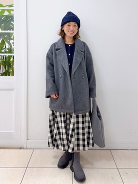 「アイテム（ピーコート、グレー系）」を使った、Osawaさん（レディース・156cm）の冬コーディネート