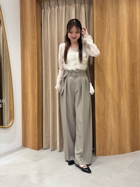 「CAPRICIEUX LE'MAGE（カプリシューレマージュ）の【人気のため再販！セレモニーにも◎】フロッキードットブラウス（シャツ/ブラウス、ベージュ系）」を使った、yu _lemageさん（レディース・167cm）の春コーディネート