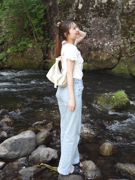 「CAPRICIEUX LE'MAGE（カプリシューレマージュ）の【新色イエロー・チャコールグレー】シャーリングホイップＴ（Tシャツ/カットソー、イエロー系）」を使った、yu _lemageさん（レディース・167cm）の夏コーディネート