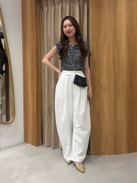 「CAPRICIEUX LE'MAGE（カプリシューレマージュ）のチェックギャザーブラウス（シャツ/ブラウス、ブラック系）」を使った、yu _lemageさん（レディース・167cm）の春コーディネート