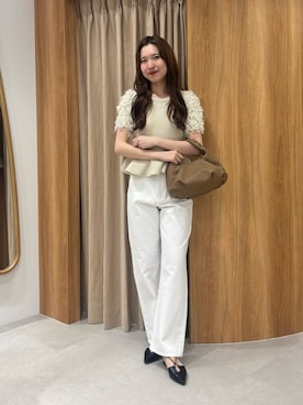 「CAPRICIEUX LE'MAGE（カプリシューレマージュ）のフリンジペプラムニット（ニット/セーター、ベージュ系）」を使った、yu _lemageさん（レディース・167cm）の春コーディネート