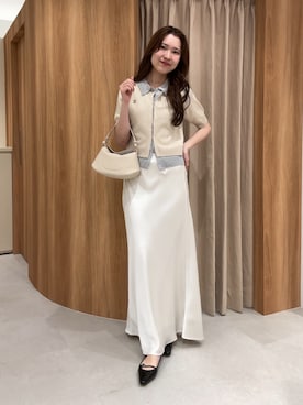 「CAPRICIEUX LE'MAGE（カプリシューレマージュ）の半袖レイヤードポロニットカーディガン（カーディガン/ボレロ、ベージュ系）」を使った、yu _lemageさん（レディース・167cm）の春コーディネート