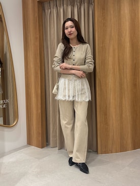 「CAPRICIEUX LE'MAGE（カプリシューレマージュ）のシアーリブカーディガン（カーディガン/ボレロ、ベージュ系）」を使った、yu _lemageさん（レディース・167cm）の春コーディネート