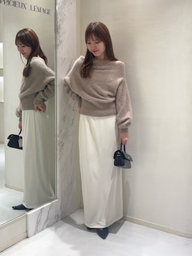 「CAPRICIEUX LE'MAGE（カプリシューレマージュ）の【低身長サイズあり】ベロアIラインスカート（スカート）」を使った、yu _lemageさん（レディース・167cm）の秋コーディネート