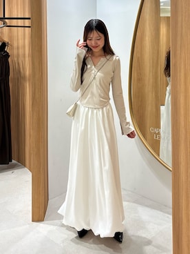 「CAPRICIEUX LE'MAGE（カプリシューレマージュ）のキーネックヘンリーT（Tシャツ/カットソー、ホワイト系）」を使った、yu _lemageさん（レディース・167cm）の夏コーディネート
