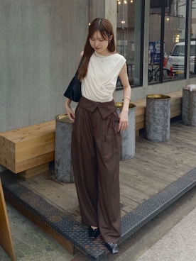 「アイテム（バッグ、イエロー系）」を使った、yu _lemageさん（レディース・167cm）の夏コーディネート