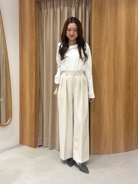 「CAPRICIEUX LE'MAGE（カプリシューレマージュ）のバルーンネックロンT（Tシャツ/カットソー、ホワイト系）」を使った、yu _lemageさん（レディース・167cm）の春コーディネート