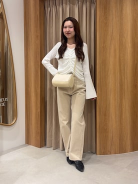 「CAPRICIEUX LE'MAGE（カプリシューレマージュ）の13ozハイウエストストレートデニム（デニムパンツ、ベージュ系）」を使った、yu _lemageさん（レディース・167cm）の春コーディネート