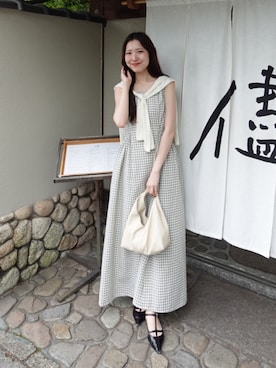 「CAPRICIEUX LE'MAGE（カプリシューレマージュ）のギャザーポケットワンピース（ワンピース、ホワイト系）」を使った、yu _lemageさん（レディース・167cm）の夏コーディネート