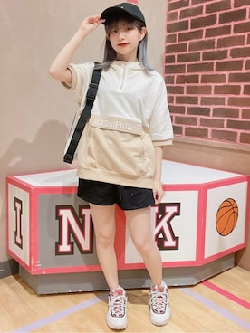 「デイリーカジュアル」｜「アイテム（キャップ）」を使った、PINK-latte（PINK-latte本部）さん（レディース・146cm）の春コーディネート