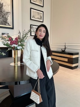 「アイテム（ノーカラージャケット、ホワイト系）」を使った、saisondepapillon_officialさん（レディース・160cm）の冬コーディネート